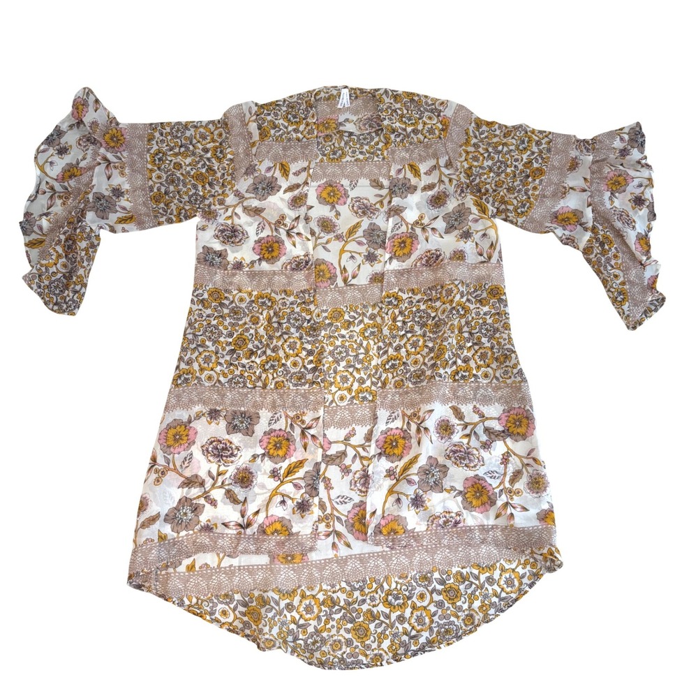 Live 4 Truth Floral Kimono Cardigan Ruffle Sleeve Sheer Boho 1X Multi-Color NWOT